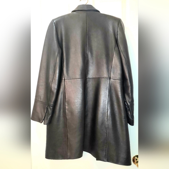 Bod & Christensen Elegant Women's Black Leather Coat Size S-M PtP 18" - Picture 4 of 10